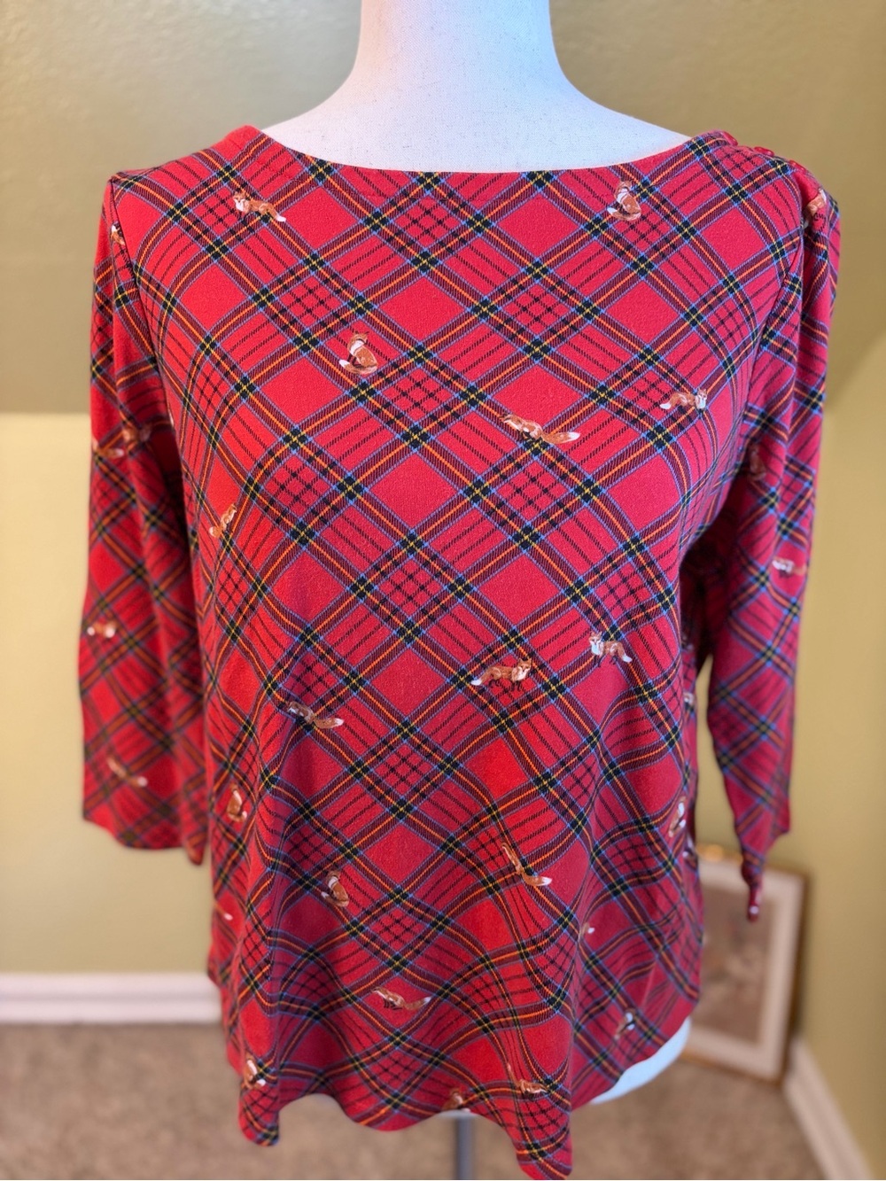 100% Supima Cotton Charter Club Tartan Plaid Shirt with Foxes Motif